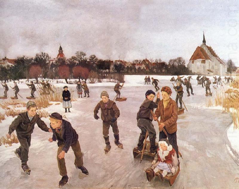Ole Peter Hansen Balling Pa ice out the village. Faborg china oil painting image